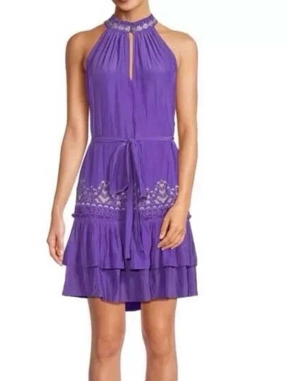 Like new Ramy Brook Angeline Lace Embroidered Tiered Mini Dress Size XS